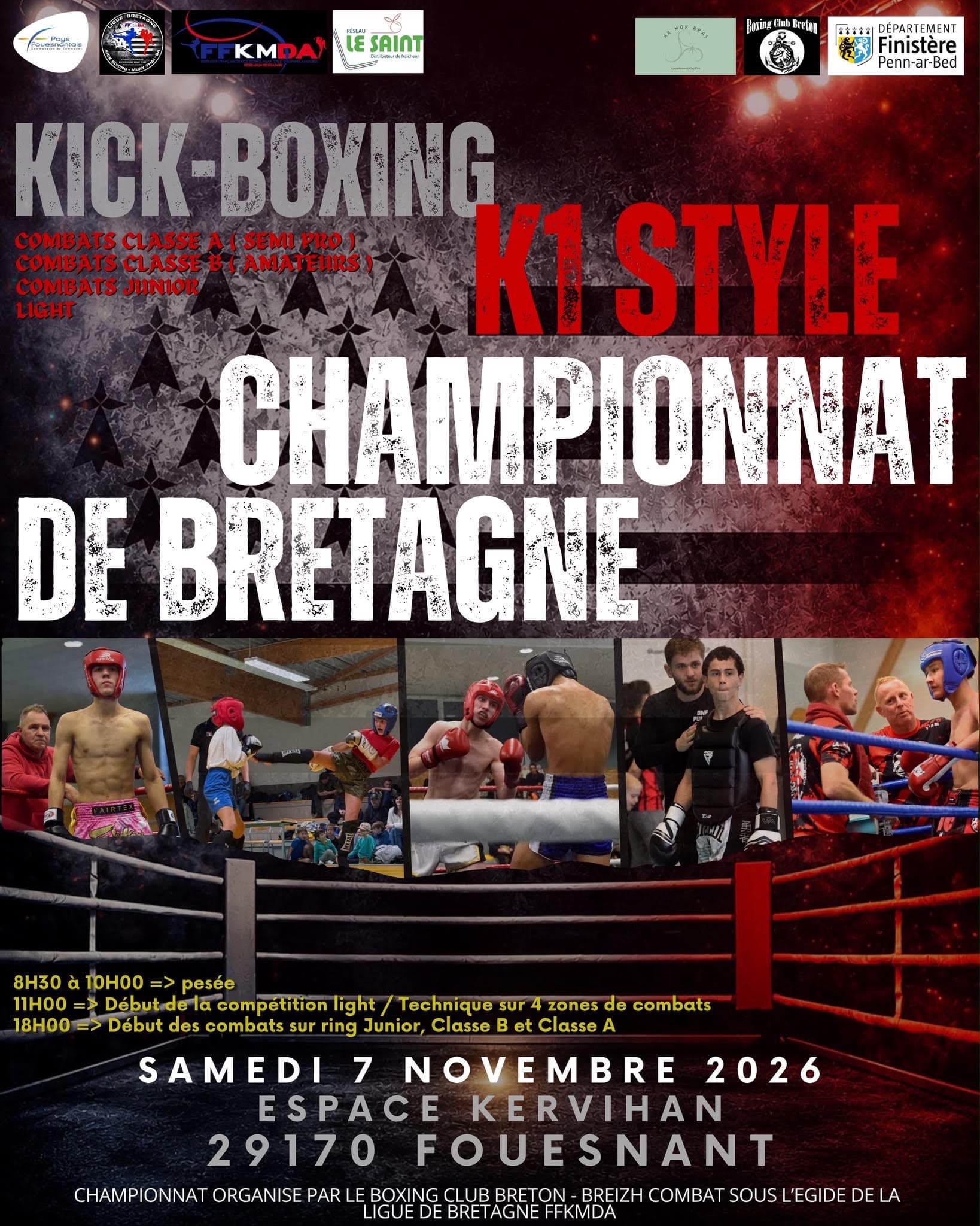 Affiche officielle du Championnat de Bretagne de Kick-Boxing K1 Style 2026